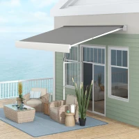 Outsunny Store banne motorisé, store banne électrique, angle réglable 14°-30°, avec télécommande manivelle, 4 x 3 m, gris clair(m-10)