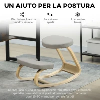HOMCOM Sedia Inginocchiatoio con Movimento a Dondolo, in Tessuto e Legno di Betulla, 50x73x55 cm, Grigio(m-6)