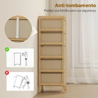 HOMCOM Cómoda com 5 Gavetas em Tecido, Estrutura de Bambu, Ideal para Espaços Pequenos, Creme e Madeira(m-8)
