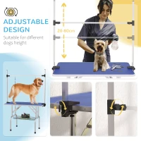 PawHut Metal Adjustable Dog Grooming Table Rubber Top 2 Safety Slings Mesh Blue(m-16)