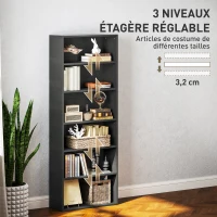 HOMCOM Bibliothèque étagère de rangement 6 niveaux avec étagères réglables pour salon, chambre, bureau, 60x24x158,5cm, noir(m-5)