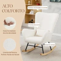 HOMCOM Poltrona Baloiço em Borrego Poltrona para Amamentação com Encosto Acolchoado Almofada e Base de Madeira de Borracha 67x82x100 cm Creme(m-5)