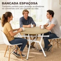 HOMCOM Mesa de Refeição Redonda Mesa de Jantar Estilo Industrial com Bancada de Madeira e Estrutura de Aço Ø90x76 cm Madeira e Branco(m-6)