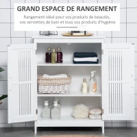 kleankin Meuble salle de bain, armoire salle de bain sur pied à 3 niveaux, double porte et étagère réglable, 60x30x80cm, blanc(m-4)