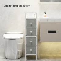 HOMCOM Móvel de Arrumação Estreito com 4 Gavetas de Tecido para Espaços Pequenos 20x43x81,5 cm Cinzento Claro(m-4)