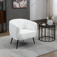 HOMCOM Fauteuil design en tissu effet laine bouclée avec accoudoirs pieds métal noir pour chambre salon 72 x 73 x 73 cm blanc(m-9)