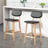 HOMCOM Lot de 2 tabourets de bar, chaises hautes, revêtement synthétique avec dossier et pieds en bois, noir(m-10)