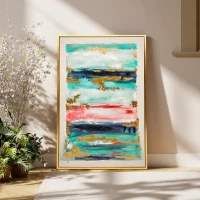 HOMCOM Quadro em Tela Abstrato Pintado à Mão 120x80 cm Quadro para Decoração de Salão Moderno com Moldura de Madeira Multicolor(m-9)