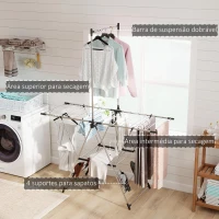 HOMCOM Estendal Vertical Dobrável com Laterais Ajustáveis em 5 Níveis 4 Suportes para Calçado 139x62,5x201 cm Prata(m-4)