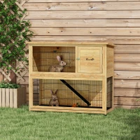 PawHut Clapier à lapin en bois 2 étages avec 3 portes plateau coulissant rampe toit bitumé 120 x 50 x 102 cm jaune(m-10)