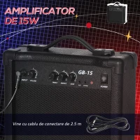 SPORTNOW Chitară Bas Electrică cu 4 Corzi, Amplificator 15W, Husă, Curea și Pene, Culoare Albastru Închis(m-6)