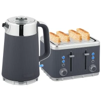 HOMCOM Electric Stainless Steel Kettle and Toaster Set, 3000W 1.7L UK Strix Thermostat Fast Boil Kettle w/ Limescale Filter, Cool Touch Body, 4 Slice Toaster with 7 Browning Levels, Crumb Tray, Grey(m-10)