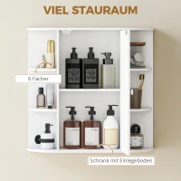 HOMCOM Spiegelschrank Badspiegel Wandmontage Hängeschrank Badezimmerregal Badeschrank 8 Fächer Mehrzweckschrank für Badezimmer MDF Weiß 66 x 17 x 63(m-4)