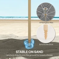 Outsunny 1.7 m Beach Umbrella with Sand Anchor, 30° Tilting Fringed Beach Garden Parasol with Adjustable Height, Grey(m-6)