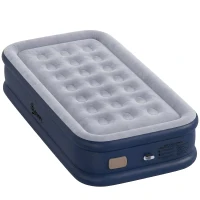 Outsunny Inflatable Mattress, Single Air Bed with Built-in Electric Pump, 3 Mins Inflation, Flocked Surface, Grey(m-1)