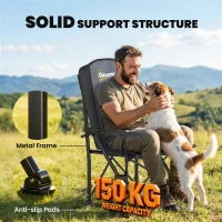 Outsunny Padded Camping Chair Adults Heavy Duty Folding Chair Side Pocket Cup Holder Carry Bag Outdoor Black(m-5)