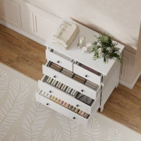 HOMCOM Commode meuble de rangement 5 tiroirs pour chambre, bureau, entrée, blanc et poignée métal noir(m-8)