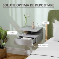 HOMCOM Conjunto de 2 Mesas de Cabeceira Flutuantes com Gaveta e Prateleira Aberta para Sala de Estar, 35x32x22,5 cm Cinzento(m-5)