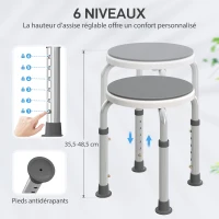 HOMCOM Tabouret de douche siège de douche antidérapant tabouret de bain hauteur réglable pivotant à 360° en aluminium(m-4)