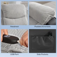 HOMCOM Overstuffed Corduroy Electric Lift Recliner Chair - Light Grey(m-7)