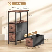 HOMCOM Side Table, Narrow Bedside Table with Charging Station, 2 Drawers, AC Outlet and 2 USB Ports for Living Room, Bedroom(m-3)