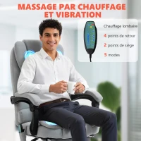 Vinsetto Fauteuil de bureau massant et chauffant, chaise de bureau, hauteur réglable, dossier inclinable, 65x70x111-119cm, gris(m-4)