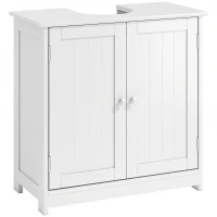 kleankin 60x60cm Under-Sink Storage Cabinet w/ Adjustable Shelf Handles Drain Hole Bathroom Cabinet Space Saver Organizer White(m-10)