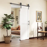 HOMCOM Porta Scorrevole in Stile Country con Binario e Maniglia in Legno e Acciaio, 71.5x213.4 cm, Bianco e Nero(m-8)