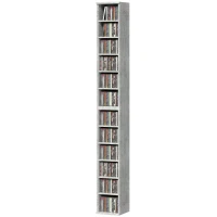 HOMCOM Set of 2 CD Media Display Shelf Unit Tower Rack with Adjustable Shelves, Cement Grey(m-11)