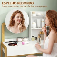 HOMCOM Toucador de Maquilhagem com Espelho e Banco Acolchoado Estação de Carregamento 2 Gavetas 3 Prateleiras para Quarto Branco(m-5)