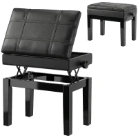 HOMCOM Scaun pentru Pian cu Înălțime Reglabilă și Compartiment de Depozitare din Lemn și Piele Sintetică, 63x35x46-56cm, Negru(m-10)