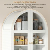 HOMCOM Armoire de cuisine, vaisselier vitrine avec 4 portes dont 2 en acrylique et étagères réglables, 78 x 40 x 180 cm, blanc(m-4)