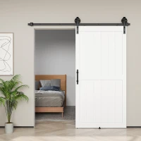 HOMCOM Porta Scorrevole in Stile Country con Binario e Maniglia in Legno e Acciaio, 106.6x213.4 cm, Bianco e Nero(m-9)