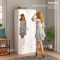 HOMCOM Roupeiro com  2 Portas e 2 Gavetas Armário Roupeiro com Espelho Barra para Pendurar Estilo Moderno 80x50x180 cm Branco(m-6)