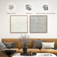 HOMCOM Decoração de Parede em Madeira 3D Conjunto de 2 Peças com 80 cm e Padrões Geométricos Branco(m-6)