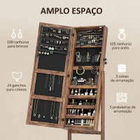 HOMCOM Joalheiro de Pé Armário para Jóias com Fita de Luz LED e Fechadura Magnética 46x36,5x151,5 cm Madeira(m-4)