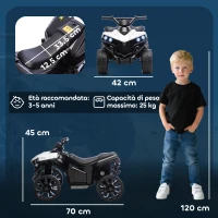 AIYAPLAY Quad Elettrico per Bambini ATV con Batteria Ricaricabile 6V, Fari LED e Musica, Età 3-6 Anni, Bianco(m-3)