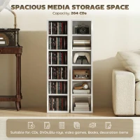 HOMCOM Set of 2 CD Media Display Shelf Unit Tower Rack with Adjustable Shelves, High Gloss White(m-4)