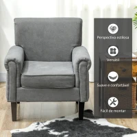 HOMCOM Poltrona Estofada em Tecido Poltrona Relax com Apoio para os Braços Assento Amovível e Lavável Pés de Madeira 79x78x87 cm Cinza Escuro(m-6)