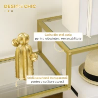 HOMCOM Consola aurie, Masuta de cafea din sticla temperata 100 cm, Masa pentru hol cu rafturi de depozitare, Cadru din otel pentru sufragerie, Hol(m-5)