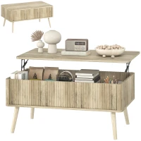 HOMCOM Table basse relevable, table de salon avec 2 compartiments cachés et pieds en pin, 91 x 56 x 43 cm, chêne(m-1)