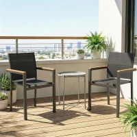 Outsunny Lot de 2 Chaises de Jardin Empilables, Assise et Dossier Rembourrés, Accoudoir en Bois Plastique, 56x55x85cm, Gris Foncé(m-9)