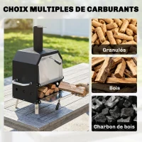 Outsunny Four à Pizza Extérieur à Bois et Charbon 2 Étages Combiné Barbecue Fumoir Pierre de 30 cm et Pelle Portable Noir(m-5)