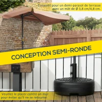 Outsunny Pied de parasol demi-round, socle parasol extérieur à remplir avec 18 kg d'eau / 21 kg de sable, 50 x 31 x 38 cm, noir(m-4)