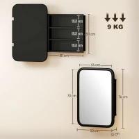 HOMCOM Bathroom Wall Cabinet with Tempered Mirror Metal Bathroom Mirror Cabinet with 3 Shelves Black(m-3)