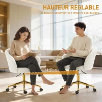 HOMCOM Chaise de bureau, fauteuil de bureau ergonomique réglable en hauteur, siège pivotante, piètement en acier, crème(m-7)