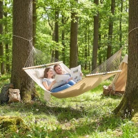 Outsunny Hamac suspendu 325 cm avec oreiller extra-long, tissu matelassé, poche pour magazines, intérieur et extérieur, crème(m-10)