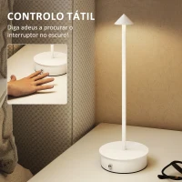 HOMCOM Conjunto de 2 Candeeiros de Mesa Recarregáveis por USB Reguláveis com Controlo Táctil 3000K/4500K/6500K Ø10x30 cm Branco(m-6)