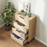 HOMCOM Cómoda de 4 Gavetas Cómoda para Dormitório Alta com Puxadores Metálicos Cómoda Estreita para 62x35x105 cm Castanho Rústico(m-6)