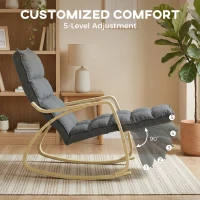 HOMCOM Schommelstoel met verstelbare voetensteun, gevoerde relaxstoel, Grijs(m-5)